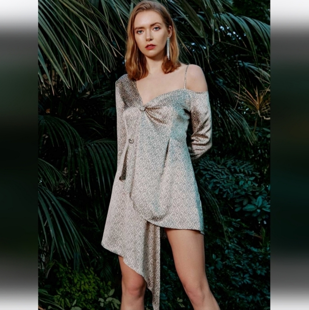 🆕 Silk Maison Romantic Allure Off-the-Shoulder Asymmetrical Silk Dress